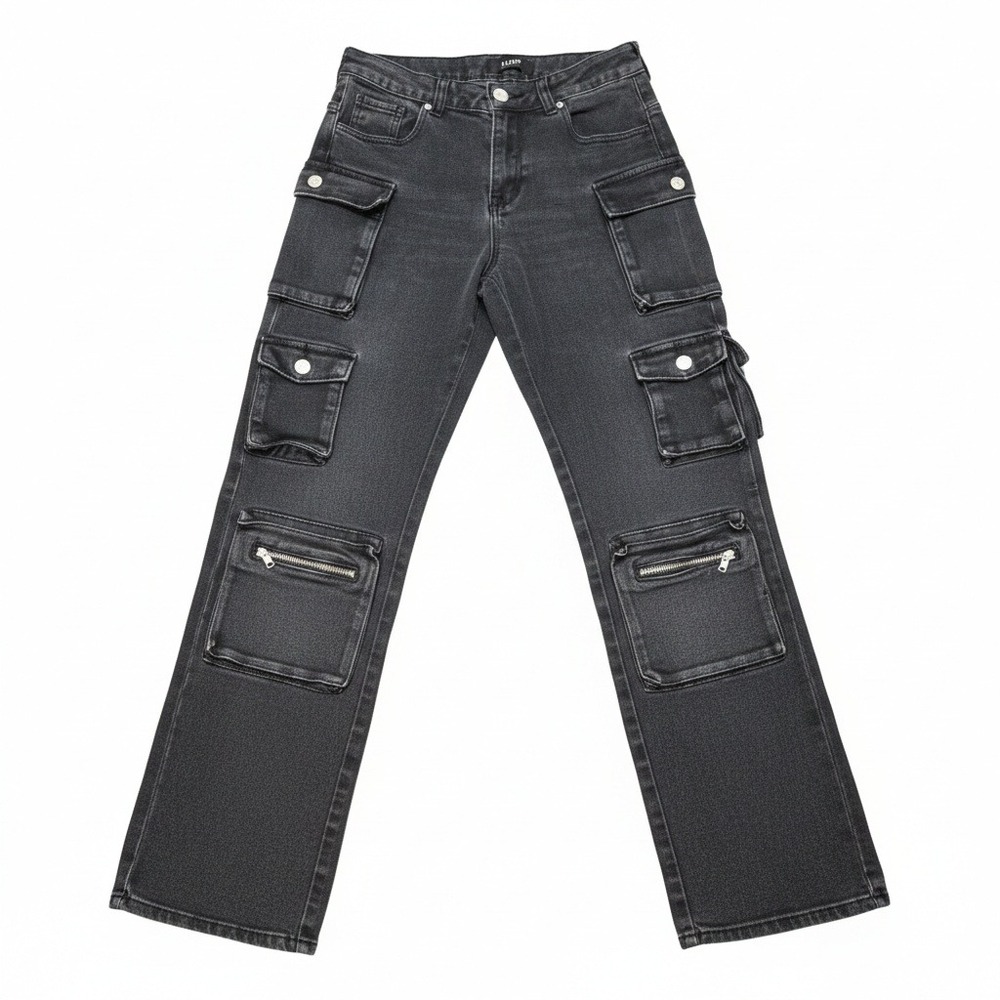 Telepatia Womens Gray Cargo‎ Jeans Size 9/29 High Rise Multi-Pocket Wide Leg Y2K